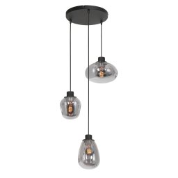 Drie lichts hanglamp Reflection | 3 lichts | grijs / zwart / smoke / transparant | glas / metaal |