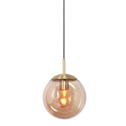 Hanglamp glazen bol | 1 lichts | amber / goud / zwart | glas / metaal |Ø 30 cm | in hoogte