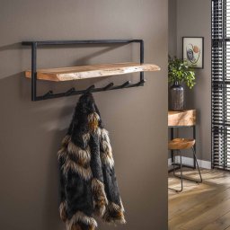 Kapstok edge shelve | 6 haken | bruin / zwart | hout / metaal | 100 cm breed | hal | modern /