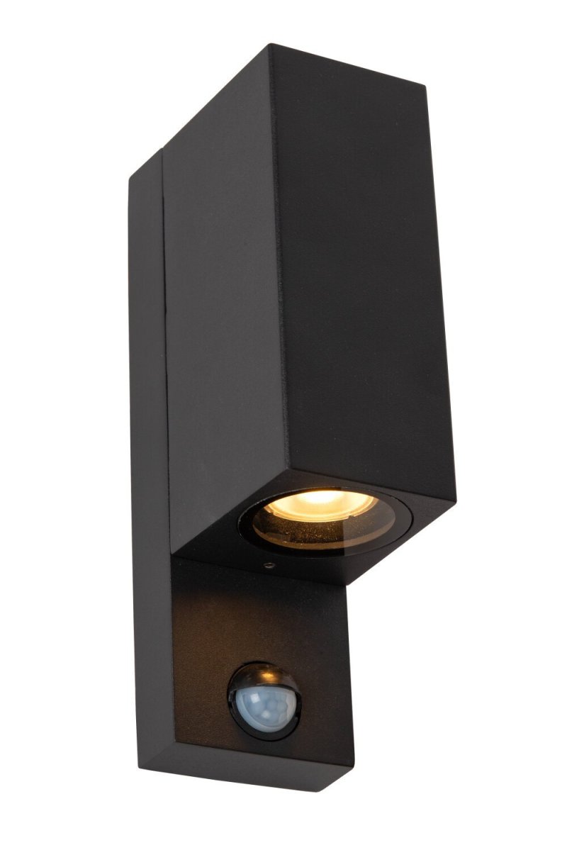 Lucide ZARO IR - Wandspot / Wandlamp Binnen/Buiten - 2xGU10 - IP65 - Beweging & dag/nacht sensor (uitschakelbaar) - Zwart