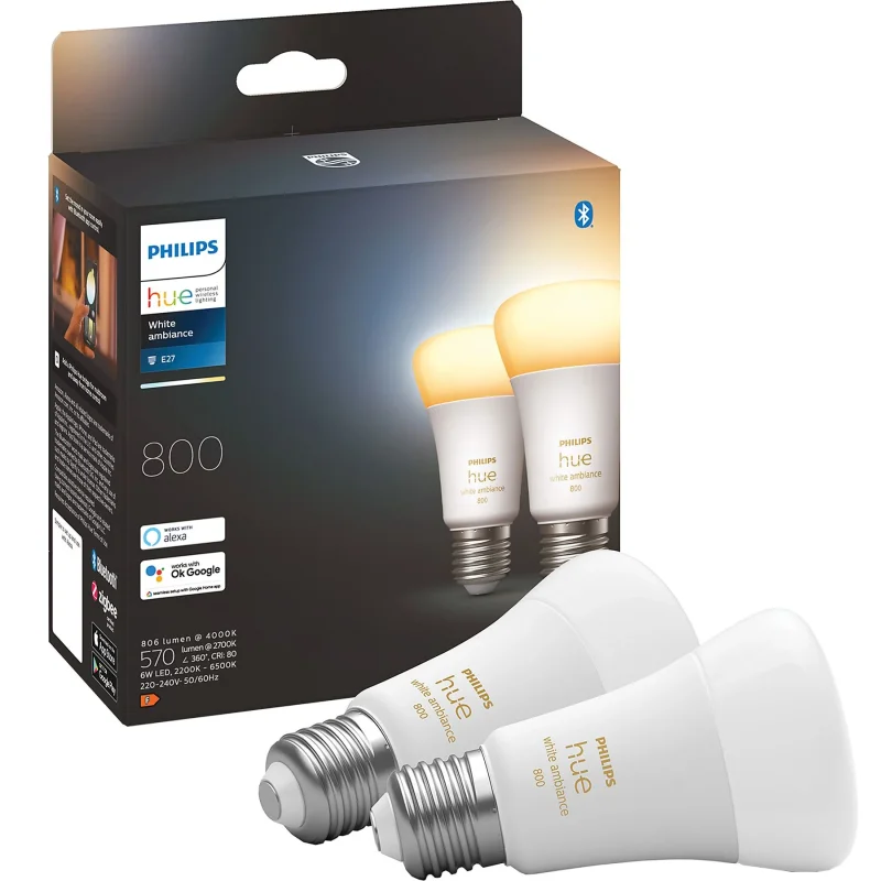 Philips HUE Lichtbron E27 800 Lumen White Ambiance 2 pack