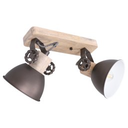 Spot Gearwood | 2 lichts | 27 cm | antraciet / bruin | hout / metaal | plafondlamp / woonkamer lamp