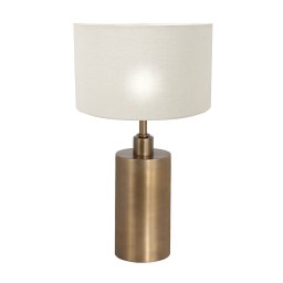 Tafellamp Brass Cilinder met kap | 1 lichts | brons / wit | metaal / stof |Ø 30 cm | 44 cm hoog |