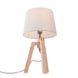 Tafellamp Sabi | 1-lichts | hout / wit |Ø 30 cm lampenkap | 54,5 cm hoog | E27 fitting | modern