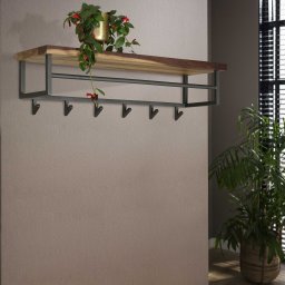 Wandkapstok Daytona | 6 haken | 100 x 30 x 27 cm | kapstok met hoedenplank | massief saja natural