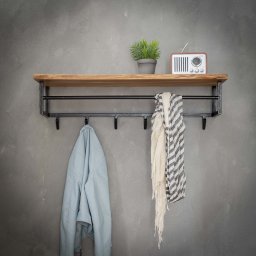 Wandkapstok Edge | 6 haken | 100 x 33 x 27 cm | kapstok met hoedenplank | massief naturel acaciahout