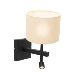 Wandlamp Stang met kap | 2 lichts | grijs / zwart | metaal / stof |Ø 20 cm | 27 cm hoog | leeslamp